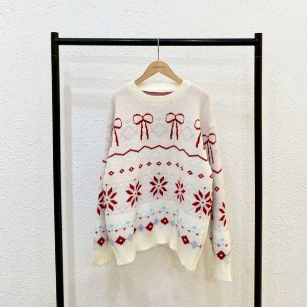 可愛蝴蝶結雪花毛衣 