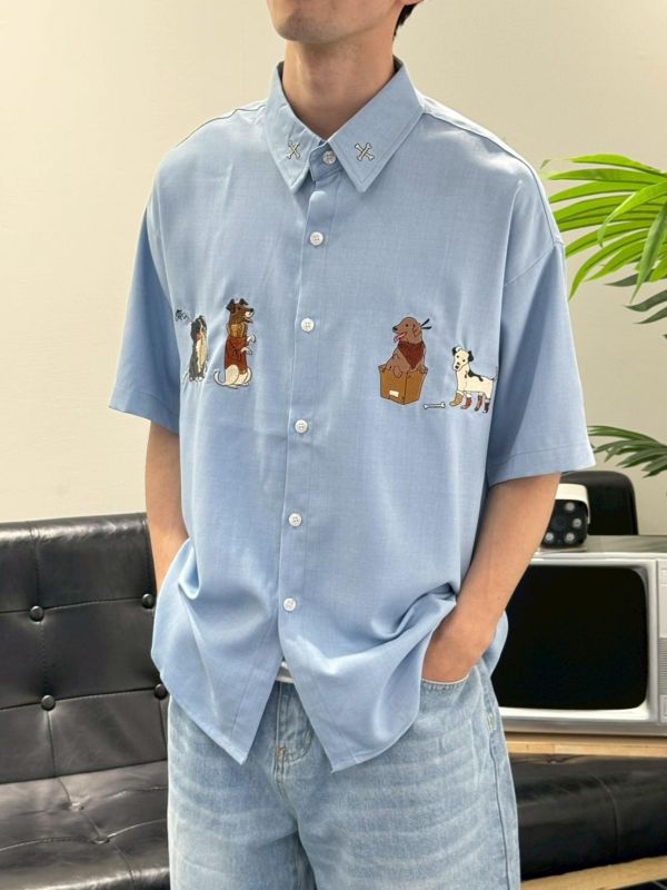 夏日小狗刺繡襯衫 
