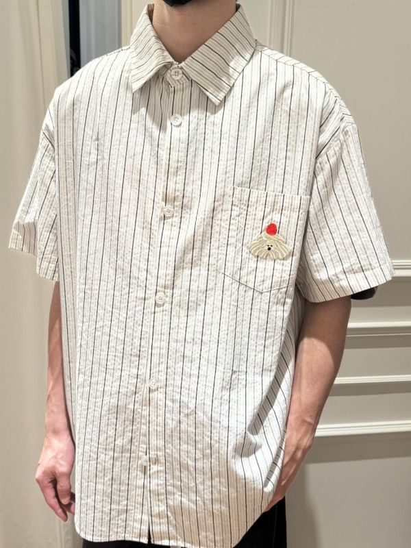 自訂款-蛋糕狗刺繡條紋襯衫 