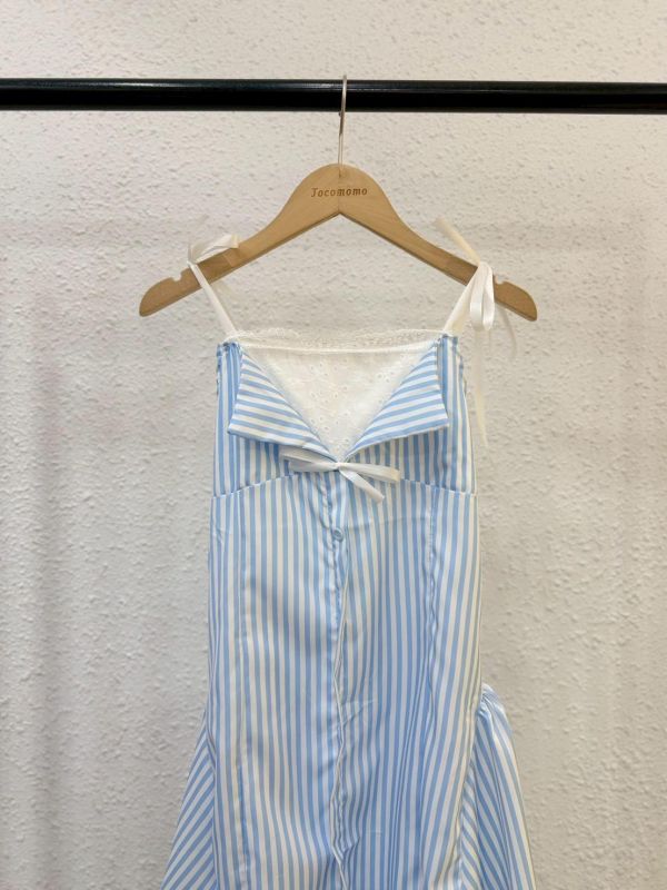 海鹽條紋蕾絲短洋裝 