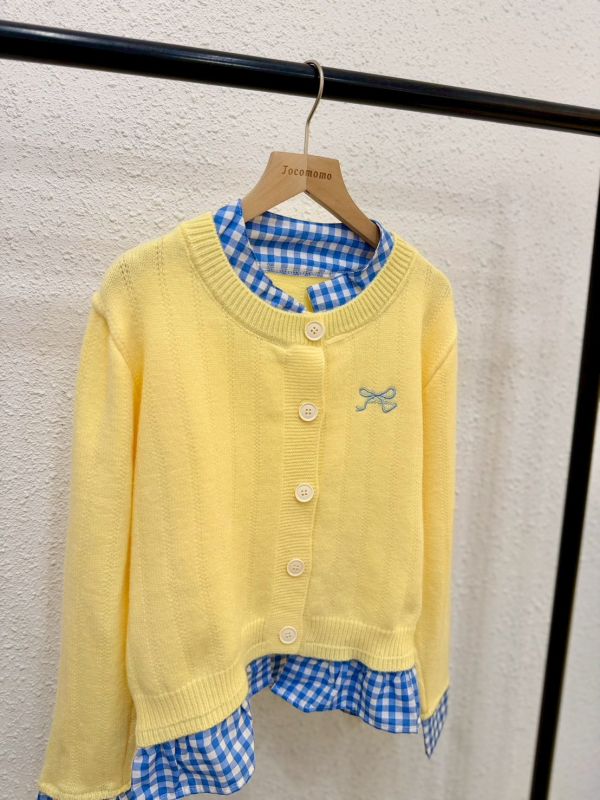 格紋假兩件針織外套 