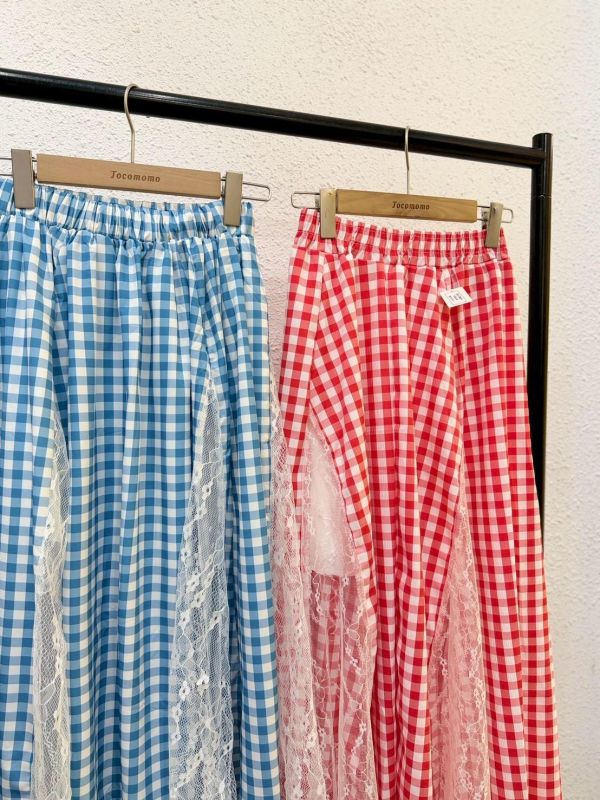 夏日方格蕾絲長裙 