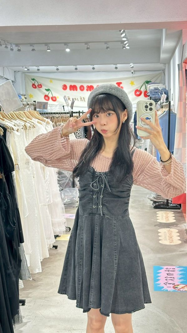 牛仔褶皺造型短洋裝 