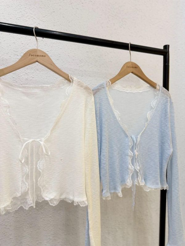 清透蕾絲綁帶罩衫 