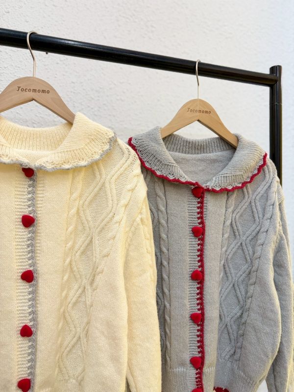 娃娃領撞色針織外套 