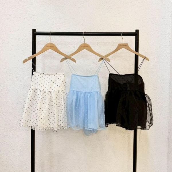 可愛點點細肩短罩衫 