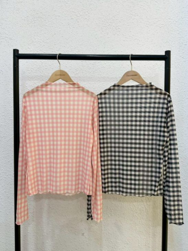 少女方格長袖透膚 