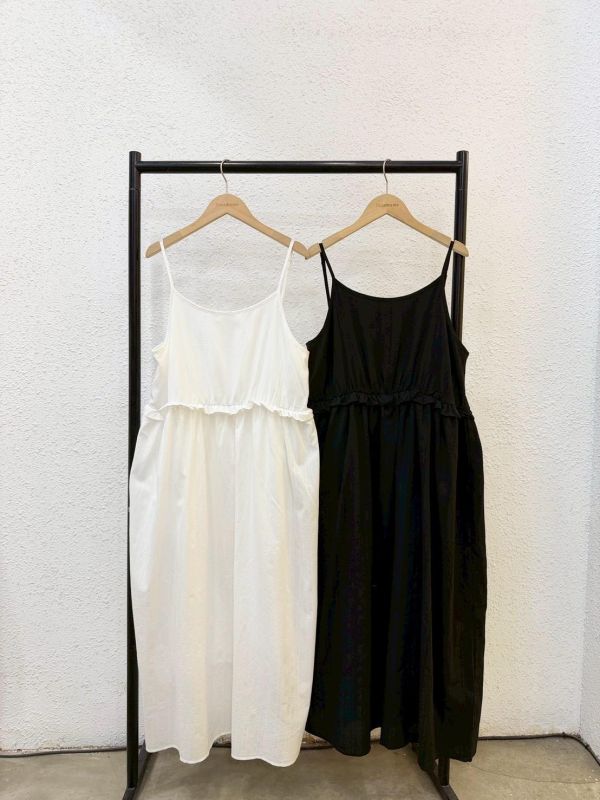 簡約細肩抓皺長洋裝 