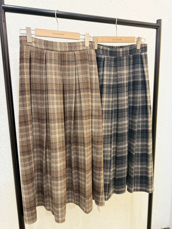 質感打摺格紋長裙 