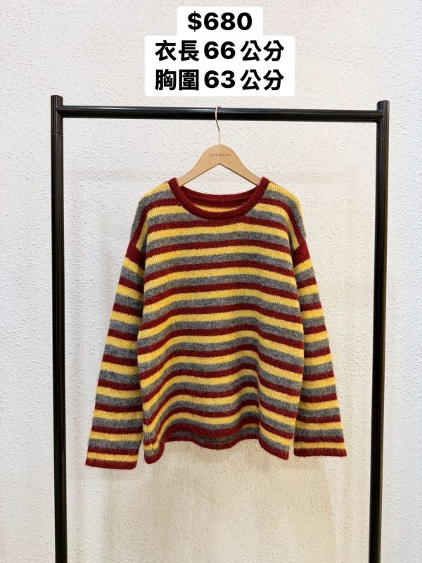 秋日撞色條紋毛衣 