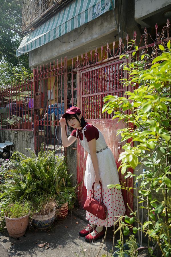 復古紅波點氣球裙 