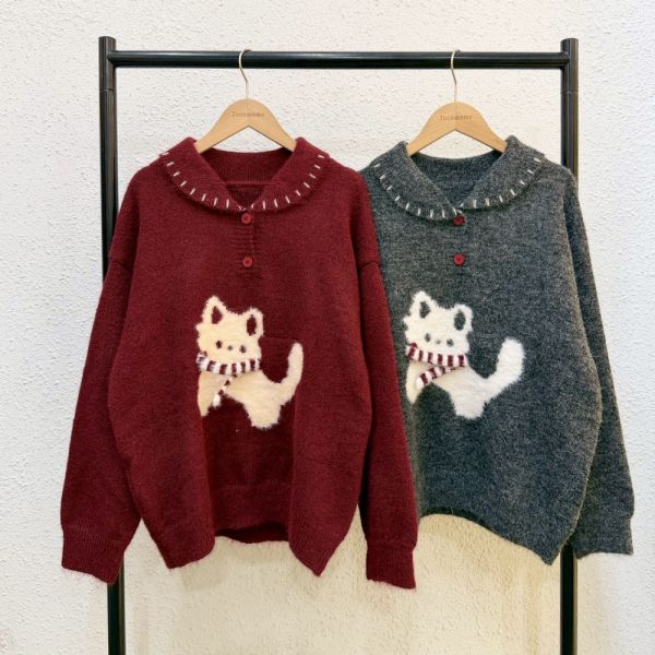 可愛圍巾小貓毛衣 