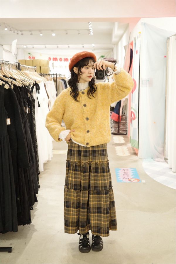 復古格紋蛋糕裙 (冬) 