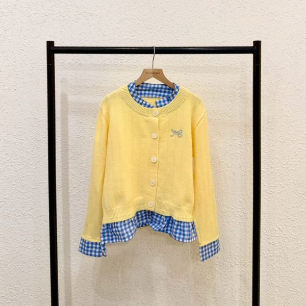 格紋假兩件針織外套 