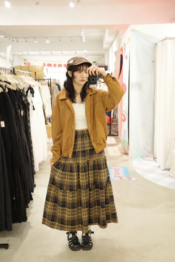 復古格紋蛋糕裙 (冬) 