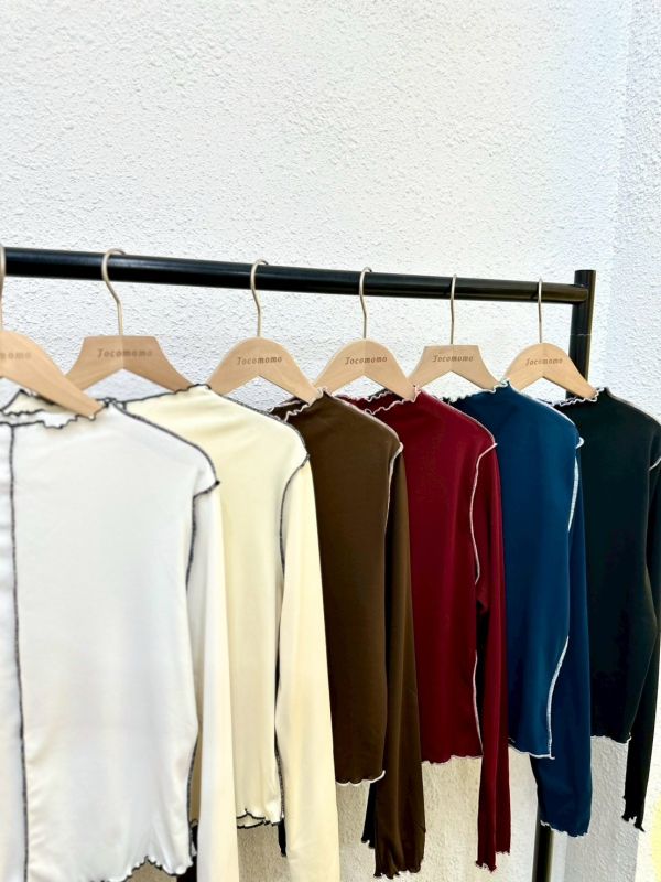 捲邊中線長袖上衣 