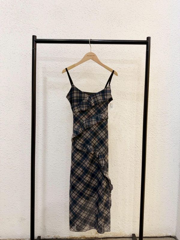 復古格紋荷葉洋裝 