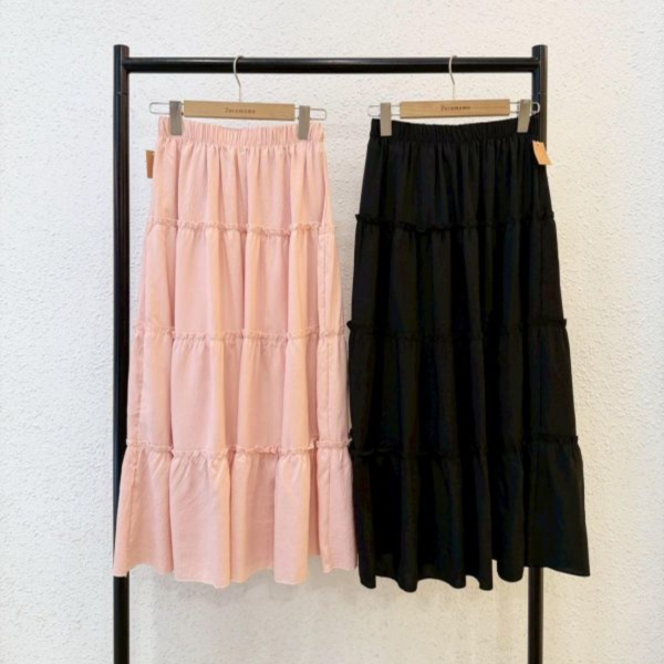 日常捲邊層次長裙 