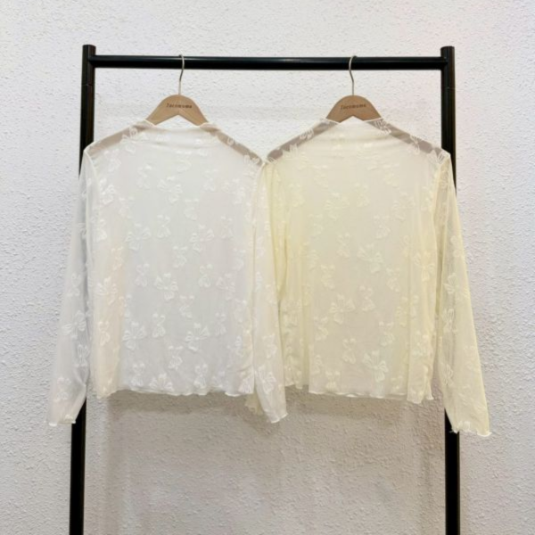 蝴蝶結壓紋長袖透膚 