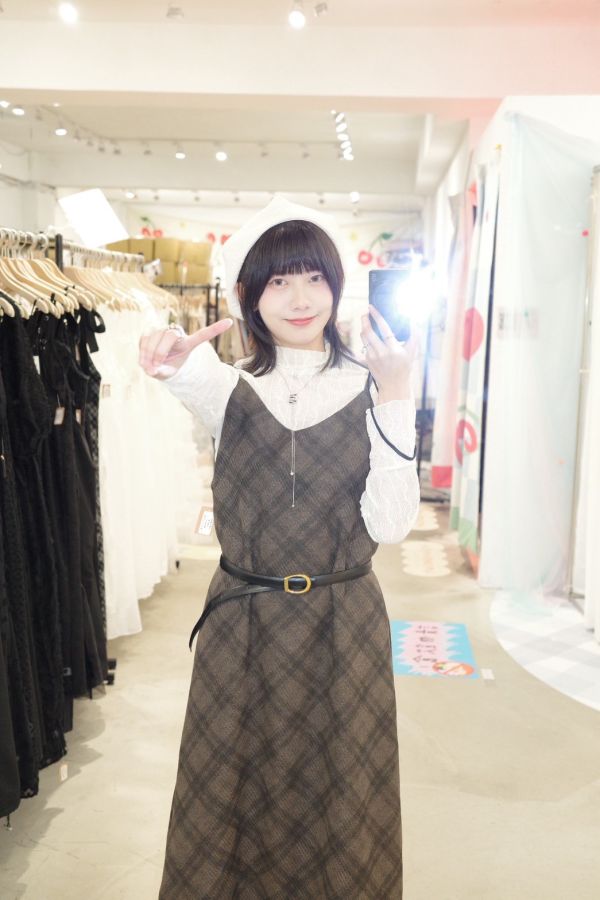 細肩菱格紋長裙 (冬) 