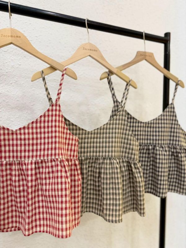 復古細肩格子罩衫 