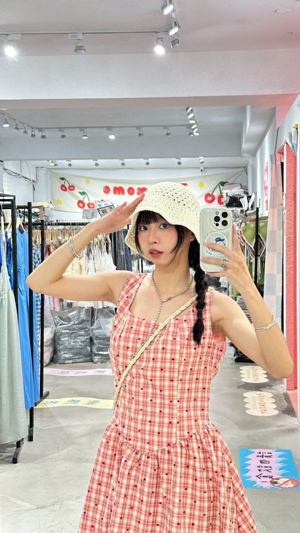小愛心方格短洋裝 