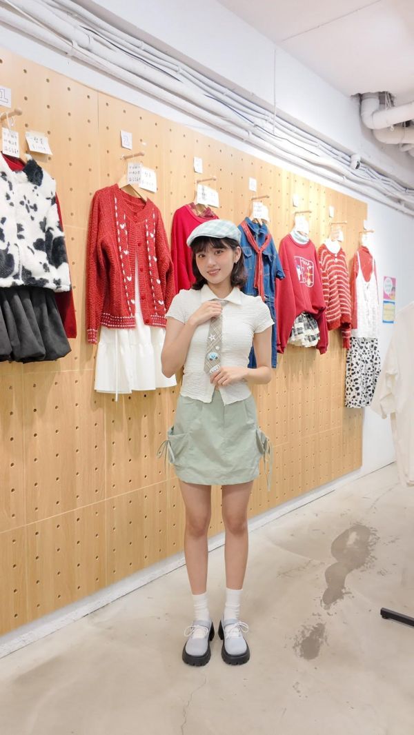 皺皺開領短袖襯衫 