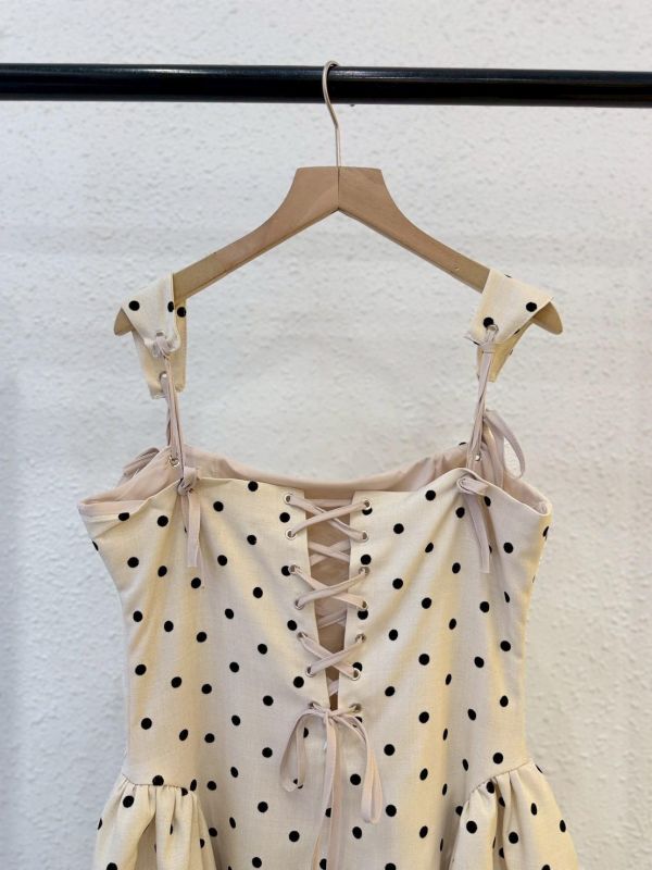 法式點點綁帶短洋裝 