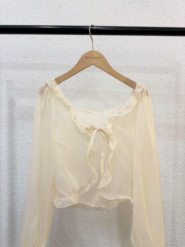 捲捲荷葉邊綁帶罩衫 