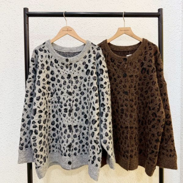 圓領豹紋針織外套 