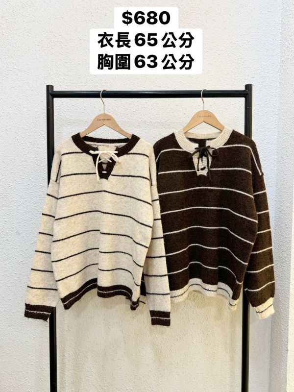 復古細條紋綁帶毛衣 