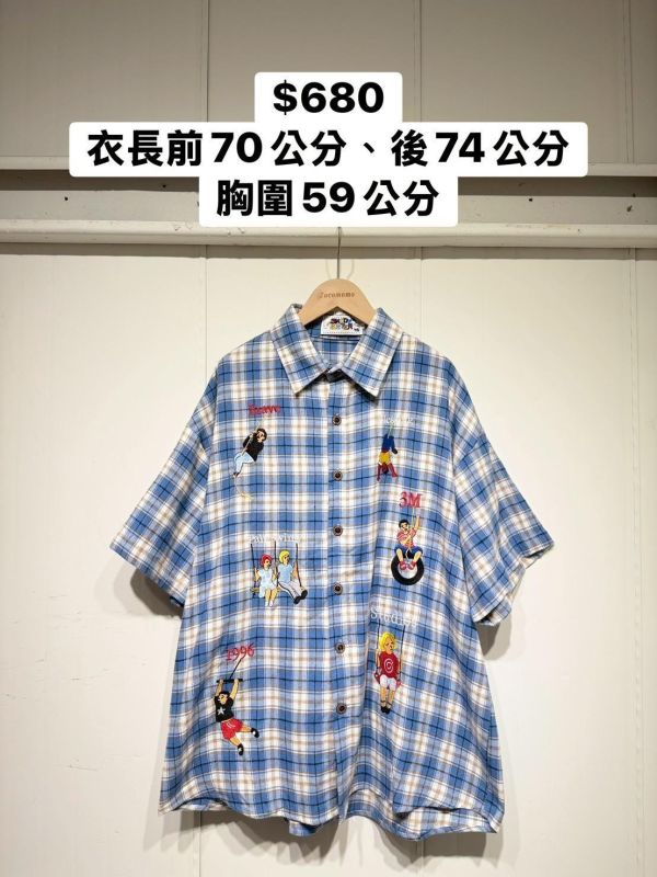 復古人物刺繡格紋襯衫 