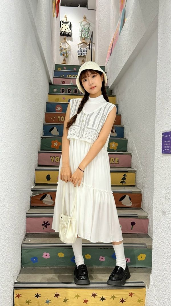 灰線條鑽石釦小背心 