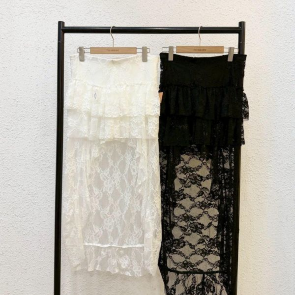 拼接裙襬蕾絲長裙 