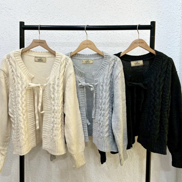 麻花綁帶針織外套 