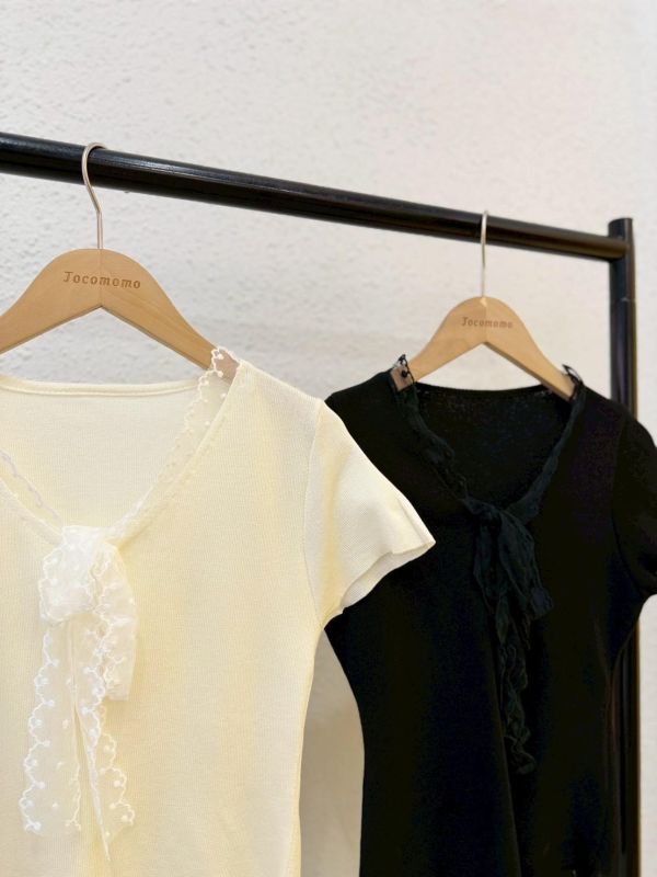 蕾絲綁帶短袖上衣 