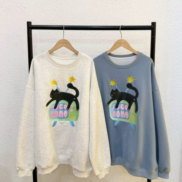 自訂款-黑貓復古電視刺繡大踢 