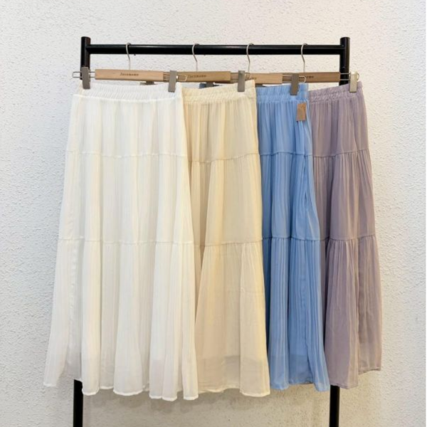 日常柔霧細褶長裙 