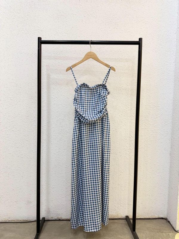 造型格紋細肩洋裝 