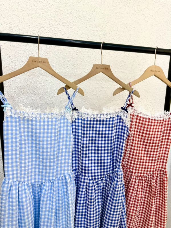 蕾絲花花格紋洋裝 