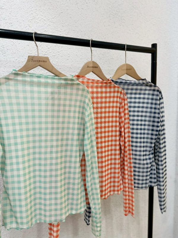 少女方格長袖透膚 