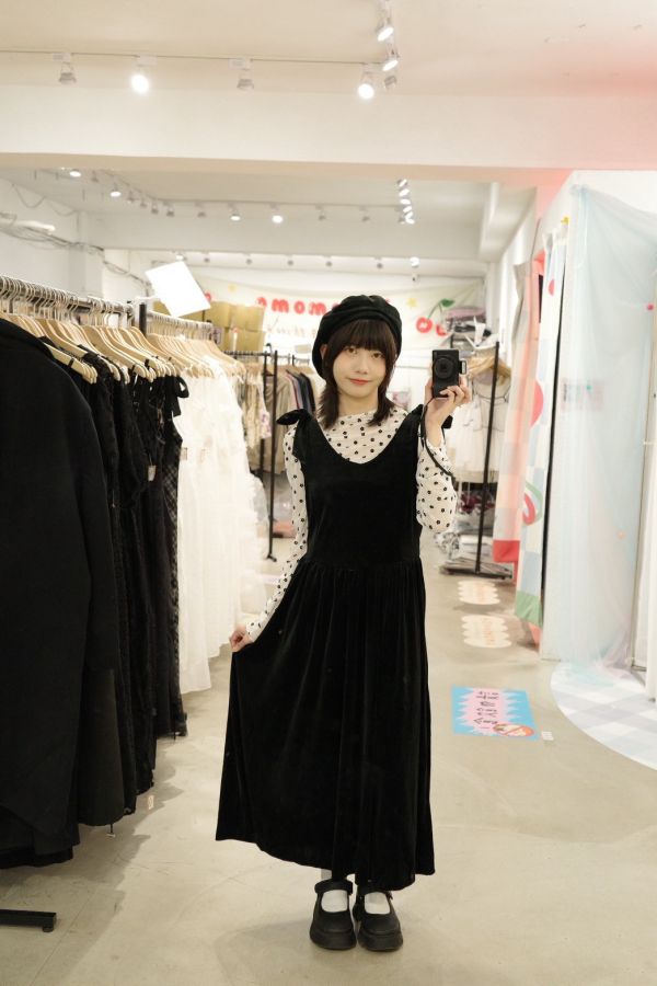 粗綁帶絲絨長洋裝 (冬) 