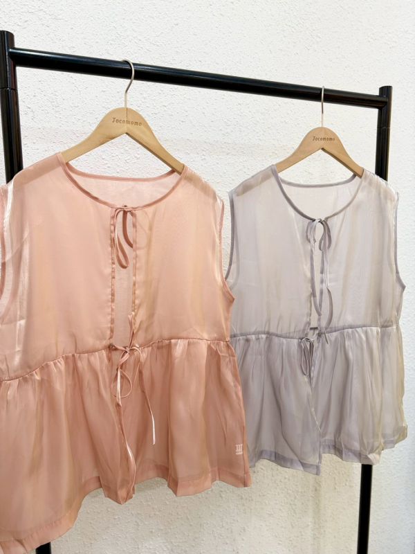 透透光澤綁帶罩衫 