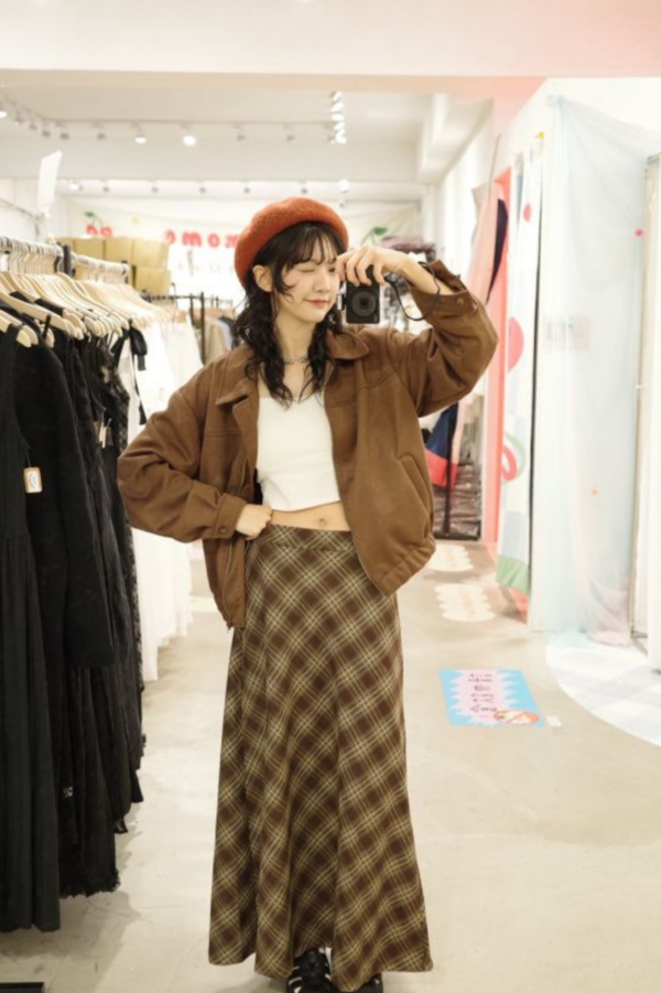 氣質菱格紋長裙 (冬) 