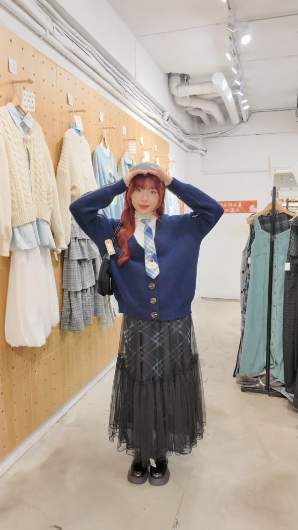 優雅菱格交叉長裙 