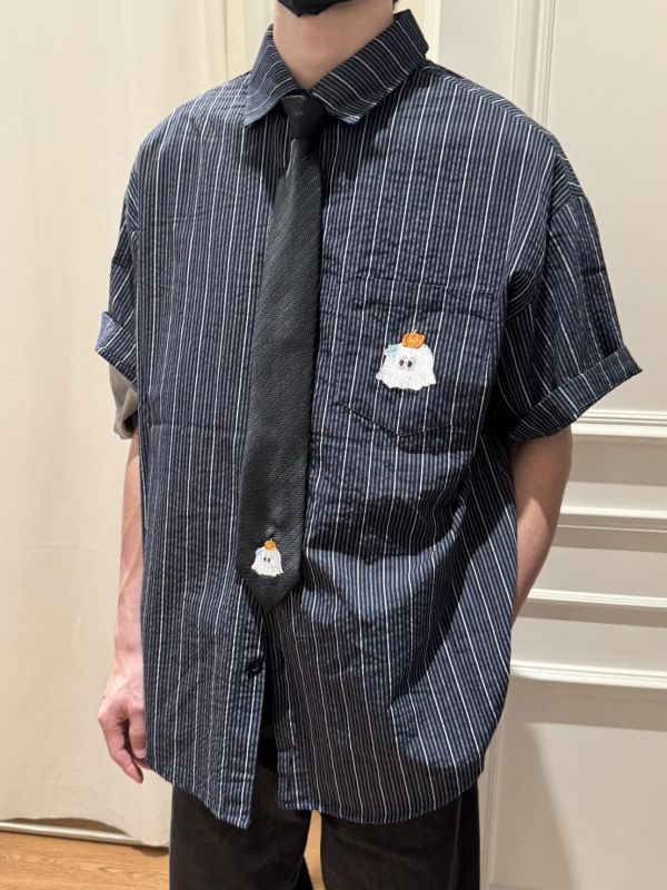 自訂款-南瓜小鬼刺繡條紋襯衫 