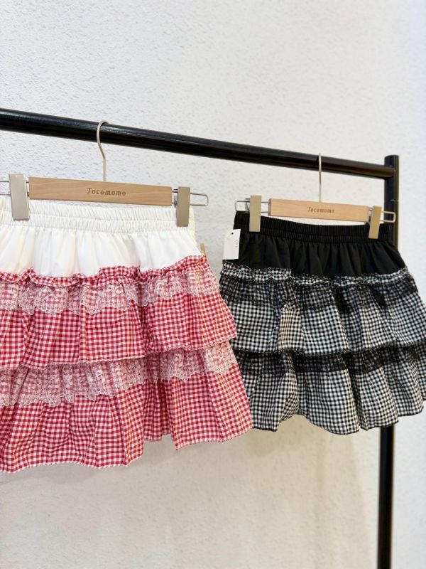 拼接格紋蕾絲短裙 