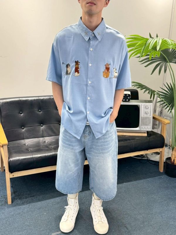 夏日小狗刺繡襯衫 