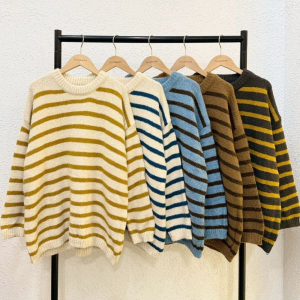 撞色柔軟條紋毛衣 