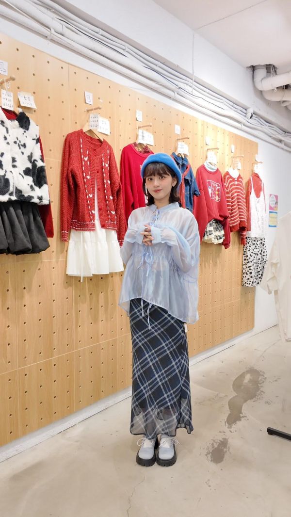 透紗綁帶長袖襯衫 